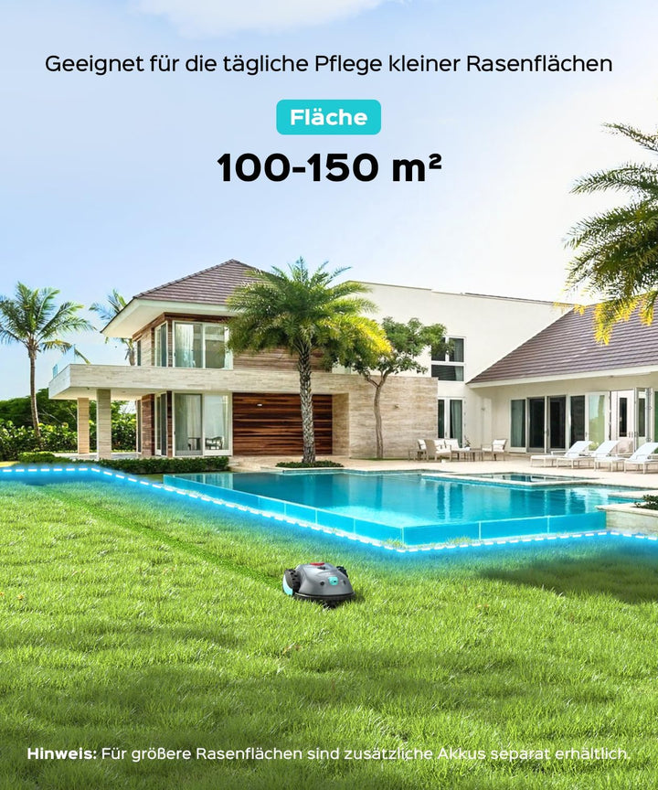 YARDCARE V100 Mähroboter ohne Begrenzungskabel, mit Vision Navigation, 150 Hinderniserkennung, Rasen
