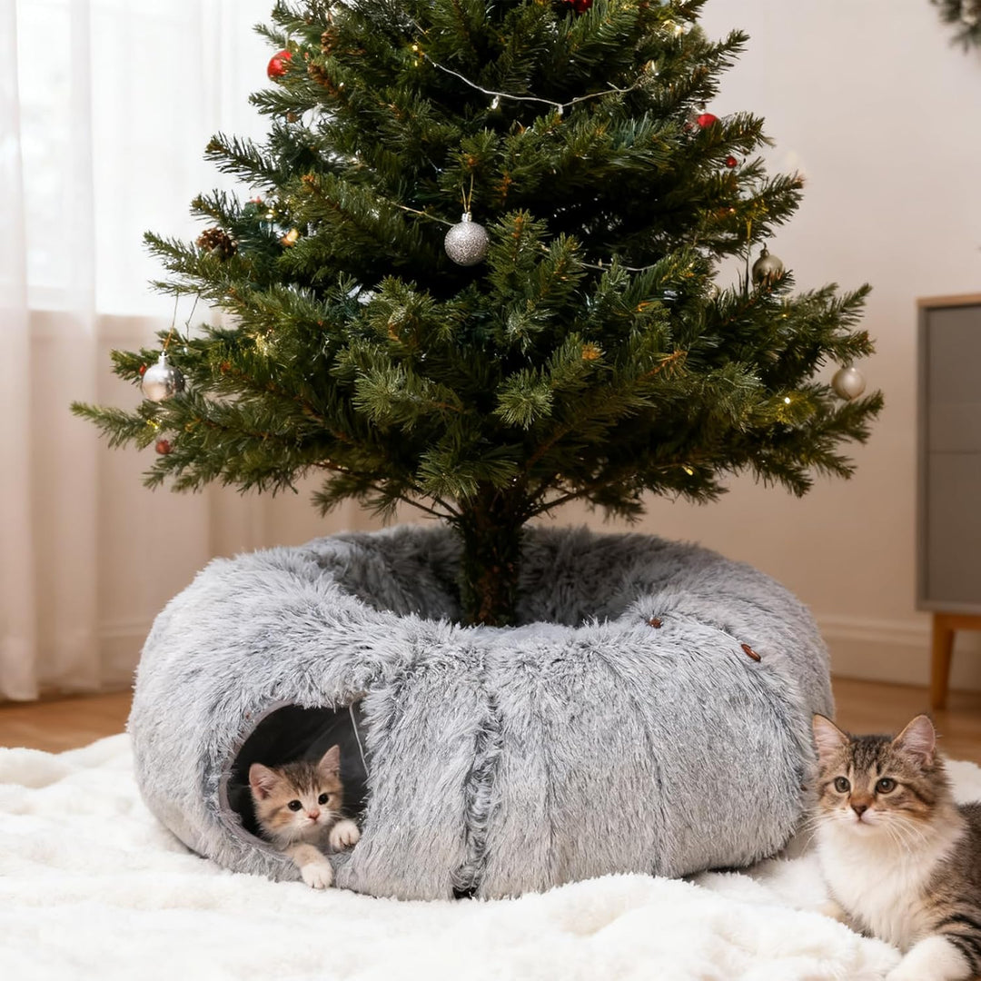 Katzentunnel Grosse, Katzenspielzeug mit Plüsch Katze Bett Katzentunnel mit Ball für Indoor Katzen,
