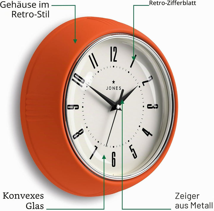 JONES CLOCKS® Ketchup-Wanduhr, Retro-Design, perfekt für die Küche, Heimbüro, Schlafzimmer 25cm (Ora