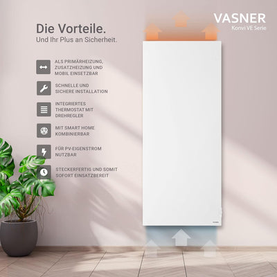 VASNER Konvi VE Hybridheizung vertikal – Hybrid Elektroheizung mit Thermostat, vertikales Design, 90