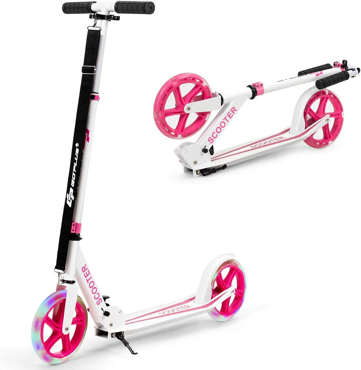 GOPLUS Scooter Kinder, Cityroller aus Aluminium bis zu 100kg, Kickscooter mit Schultergurt & LED Räd