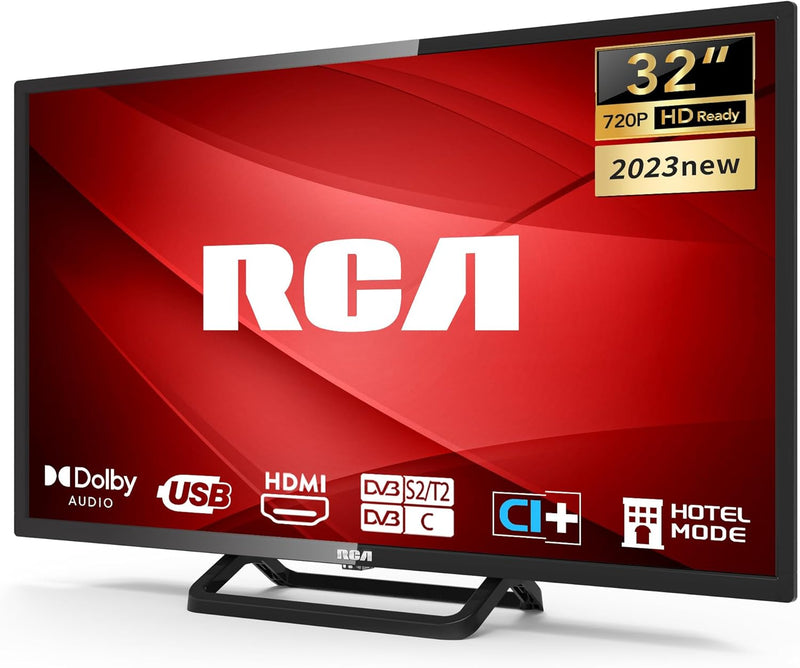 RCA 32 Zoll (80cm) TV Fernseher LED HD Ready Triple Tuner(DVB-T/T2-C-S/S2) Dolby Audio HDMI*2 USB-Me