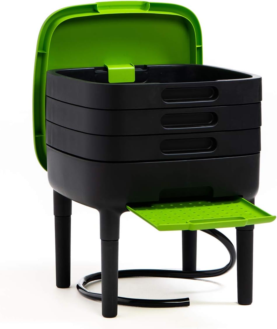 WormBox TinyWorm Design & Compact I 3-Etagen-Wurmkomposter I Komplett-Set I Schublade I Kunststofffü
