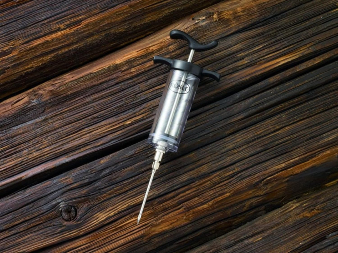 RÖSLE Marinierspritze, Hochwertige Spritze für 50 ml Fleischmarinade, intensives Aroma, Edelstahl 18