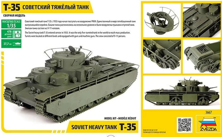 ZVEZDA 500783667 - 1:35 T-35 Heavy Soviet Tank, Modellbau, Bausatz, Standmodellbau, Modellbau, Bausa