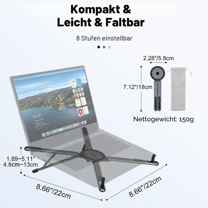 3-in-1 Laptop Ständer Höhenverstellbarer Faltbarer Laptop Stand für 4-16" Laptops/Tablets/Handy, Mag