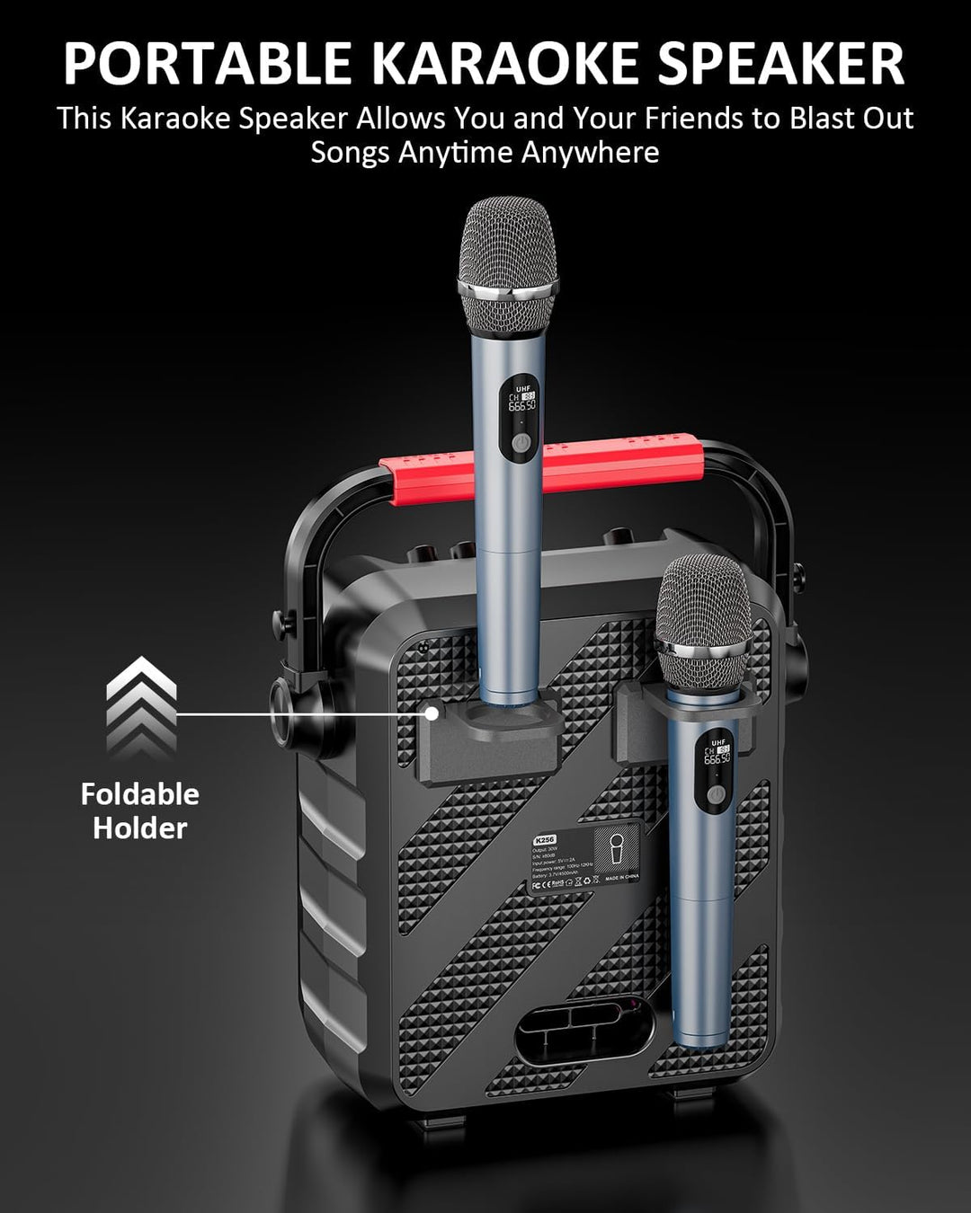 Karaoke Maschine mit 2 Mikrofonen, tragbarer Bluetooth Karaoke Anlage mit LED Lichtern,eignet Sich f