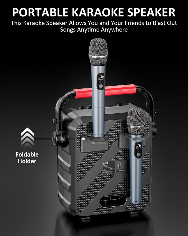 Karaoke Maschine mit 2 Mikrofonen, tragbarer Bluetooth Karaoke Anlage mit LED Lichtern,eignet Sich f