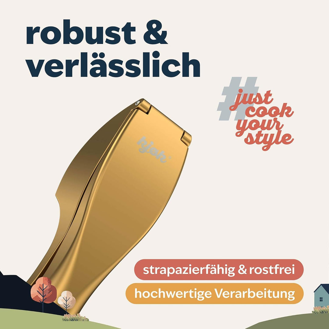 kjøk Premium Knoblauchpresse aus Zinklegierung in Gold matt - profi Knoblauch Presse spülmaschinenfe
