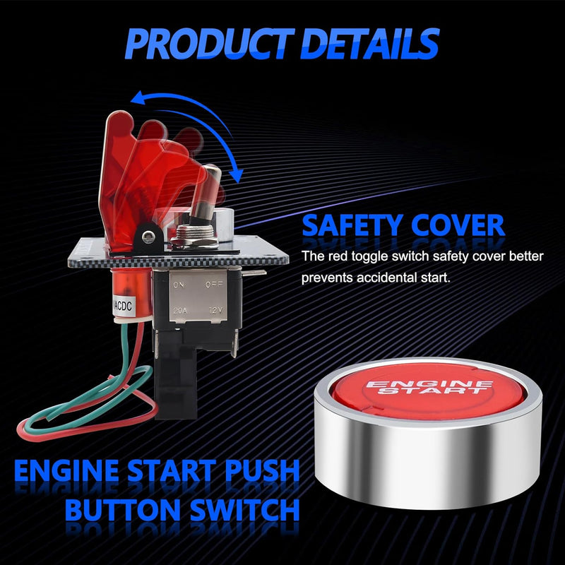 Geloo 12 V Kippschalter Panel Motor Start Druckschalter Kohlefaser Rennwagen Kohlefaser Rennwagen 2