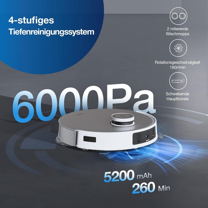 ECOVACS DEEBOT T20 OMNI 6000Pa Saugroboter, Auto-Mopp-Hebefunktion, Heisswasser-Mopp-Wäsche und Mopp
