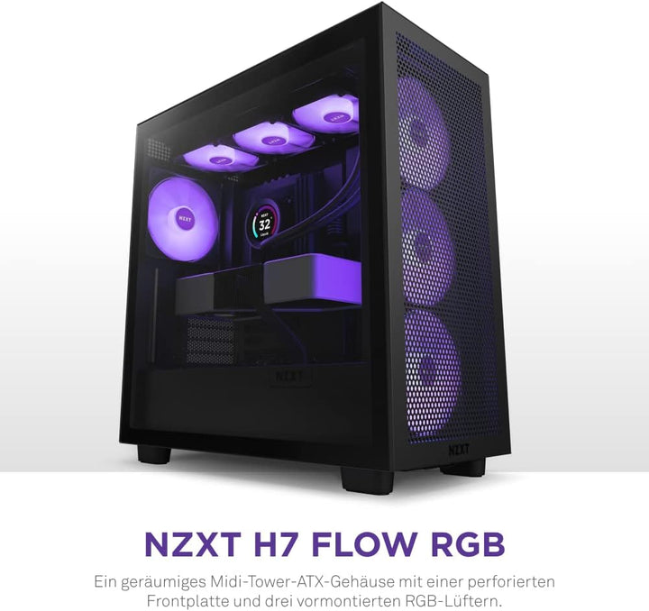 NZXT H7 Flow RGB - CM-H71FW-R1 - ATX Mid-Tower Gaming PC-Gehäuse - USB-C Port - Mesh Front- &amp; Temper