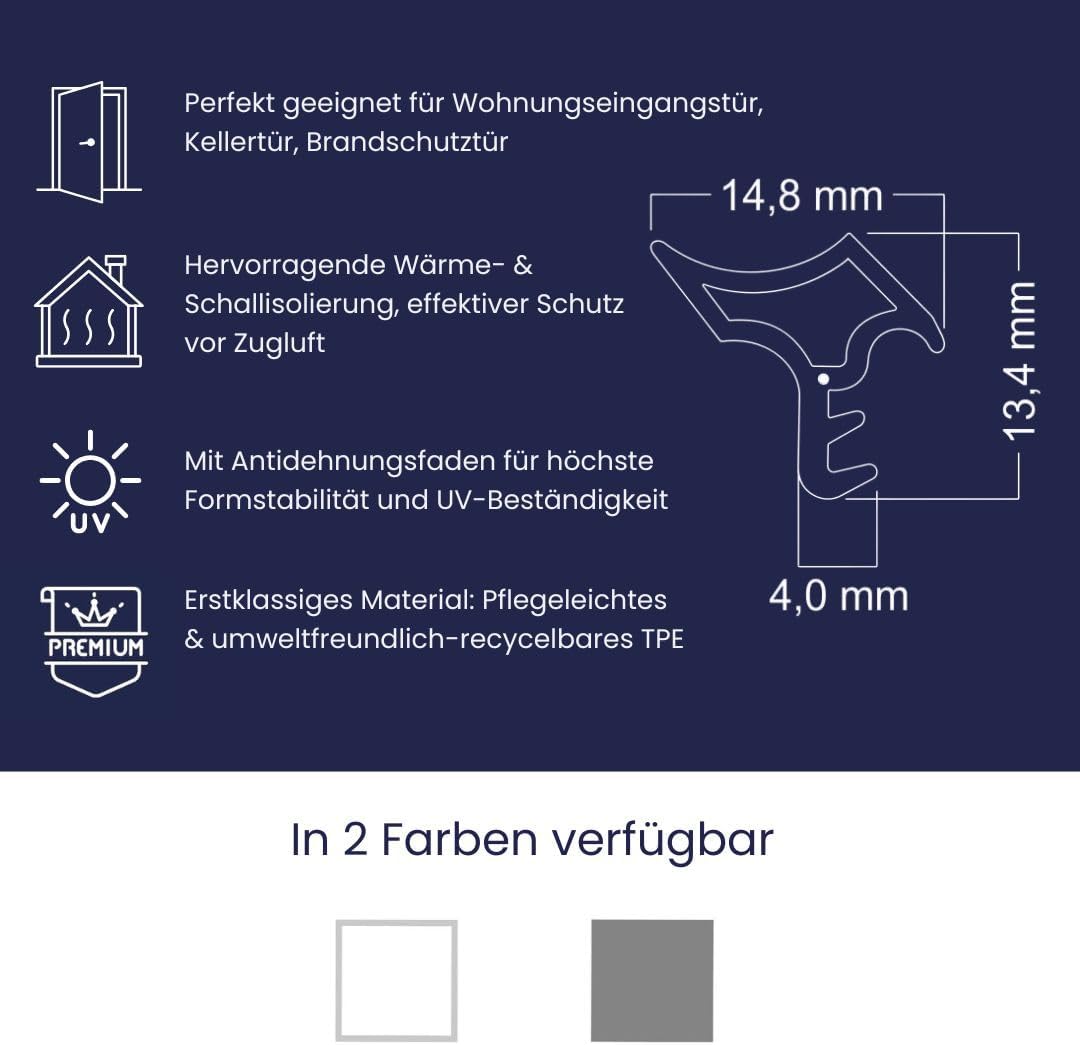 Stahlzargendichtung Grau 25m - gegen Zugluft Lärm & Staub spart Heizkosten Dichtung Dichtungshöhe 14