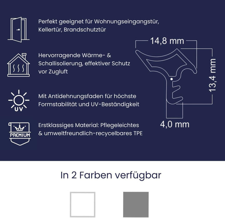 Stahlzargendichtung Grau 10m - gegen Zugluft Lärm &amp; Staub spart Heizkosten Dichtung Dichtungshöhe 14