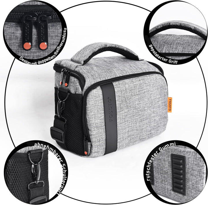 FOSOTO Kameratasche Schultertasche für SLR-Kamera und Zubehör Kompatibel mit Nikon D3500 D5600 D610