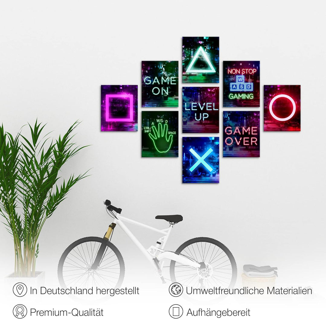 Novart Wandbilder Spielkonsole - KOMPLETT AUFHÄNGFERTIG - Gamer Kinderzimmer Junge Teenager- 9 Moder
