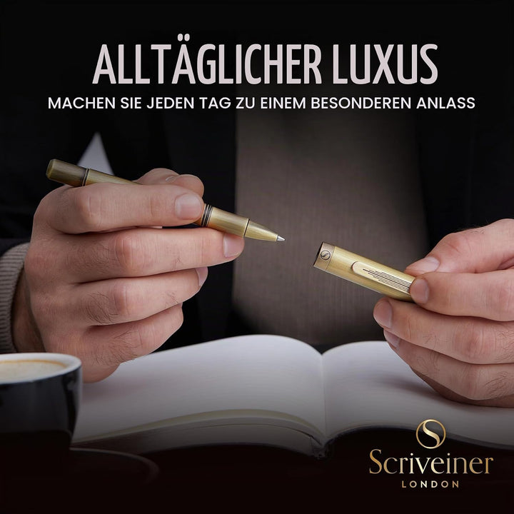 Scriveiner Messing EDC Luxus Tintenkugelschreiber, schwerer Taschenstift, Handgebürstetes Finish, Co