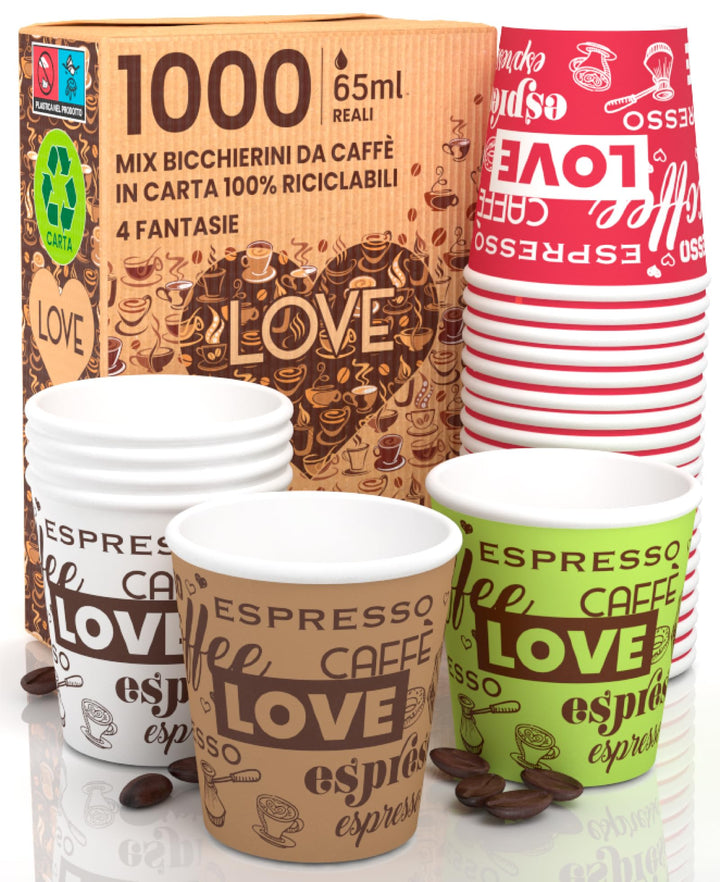 LoveCUP 1000 Stück Kaffeebecher aus Papier, 65 ml, umweltfreundlich, biologisch abbaubar, Einwegbech