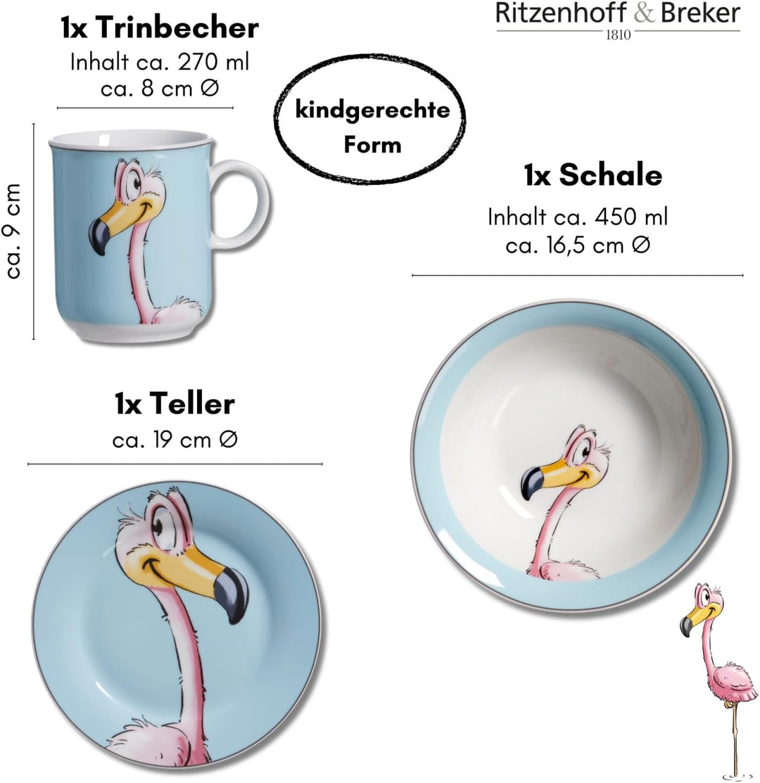 Ritzenhoff & Breker Kindergeschirr-Set Happy Zoo, Flo, 3-teilig, Flamingo Flamingo Flo, Flamingo Flo