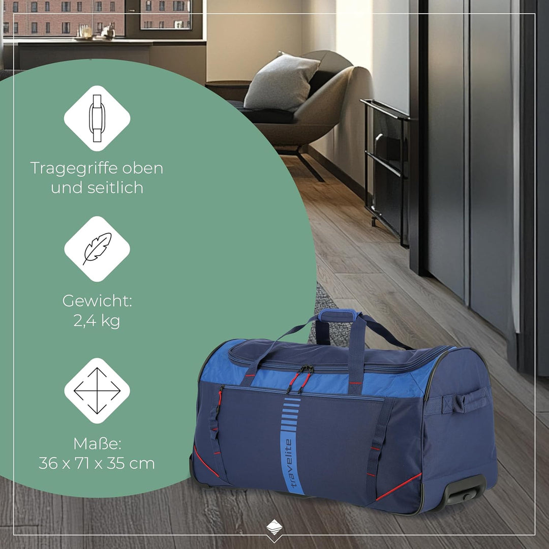 travelite 2-Rad Trolley Grösse L, Gepäck Serie BASICS ACTIVE: Weichgepäck Reisetasche mit Rollen im