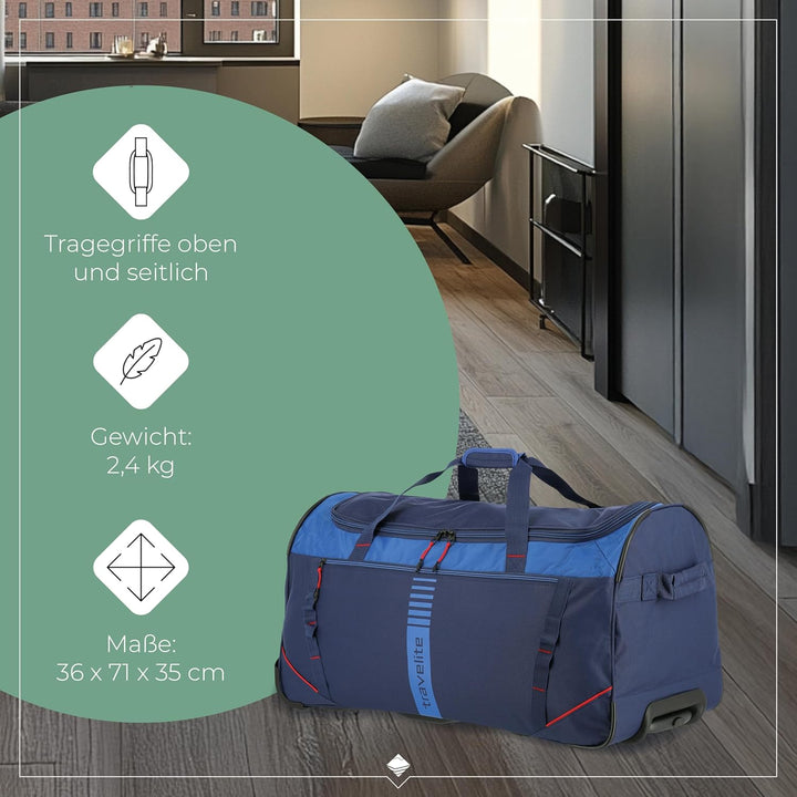 travelite 2-Rad Trolley Grösse L, Gepäck Serie BASICS ACTIVE: Weichgepäck Reisetasche mit Rollen im