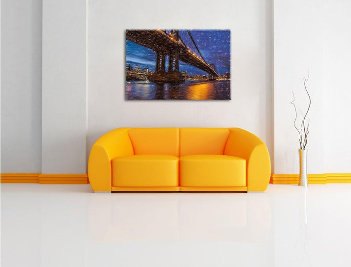 Pixxprint Manhatten Brücke New York / 100x70cm Leinwandbild bespannt auf Holzrahmen/Wandbild Kunstdr