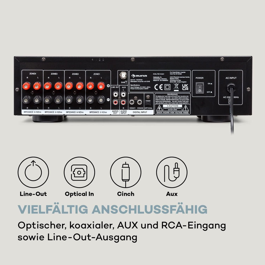 Auna AMP-4000 DAB HiFi-Stereo-Verstärker, DAB+-Radio, USB Fernbedienung, Amplifier mit LED-Display,