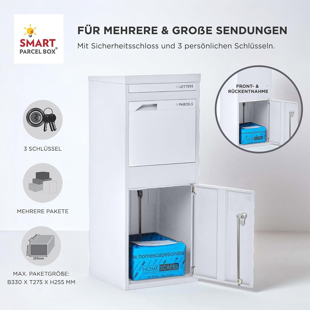 Smart Parcel Box Paketbox L - Briefkasten mit Paketfach wetterfest, weiss | Paketbriefkasten, Paketb