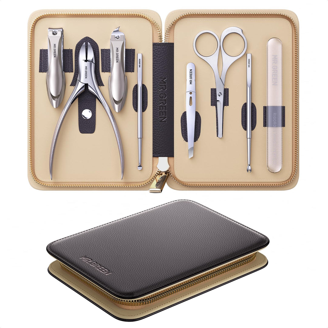 MR.GREEN 8-in-1 Maniküre Pediküre Set, professionelles Nagelknipser Set mit hochwertigem Echtleder E