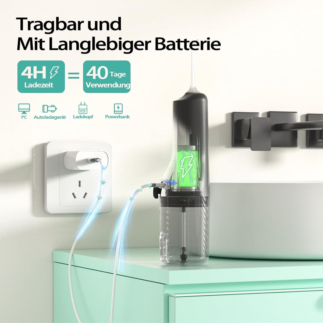 Munddusche Kabellos Elektrischer, Munddusche Testsieger 2025, 40 Tage Laufzeit, IPX7 Wasserdicht, 4