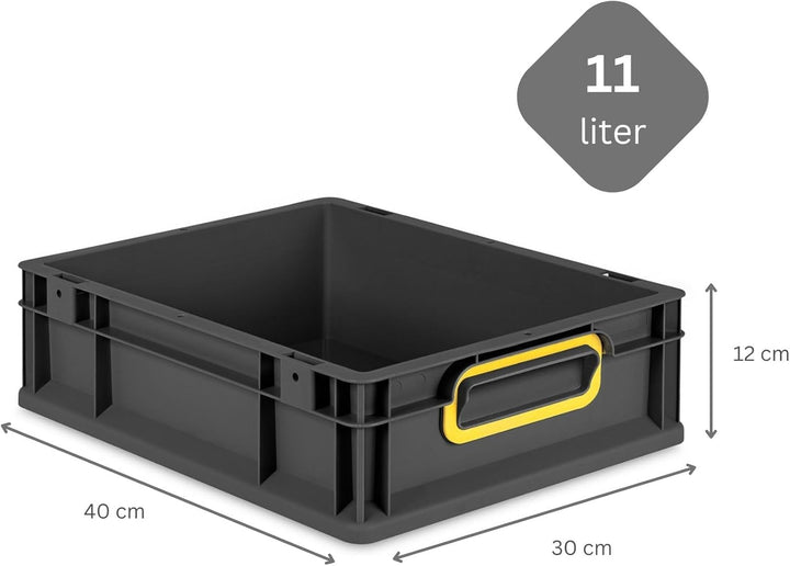 PROREGAL Eurobox NextGen Color | HxBxT 12x30x40cm | 11 Liter | Griffe gelb geschlossen | Schwarz | E
