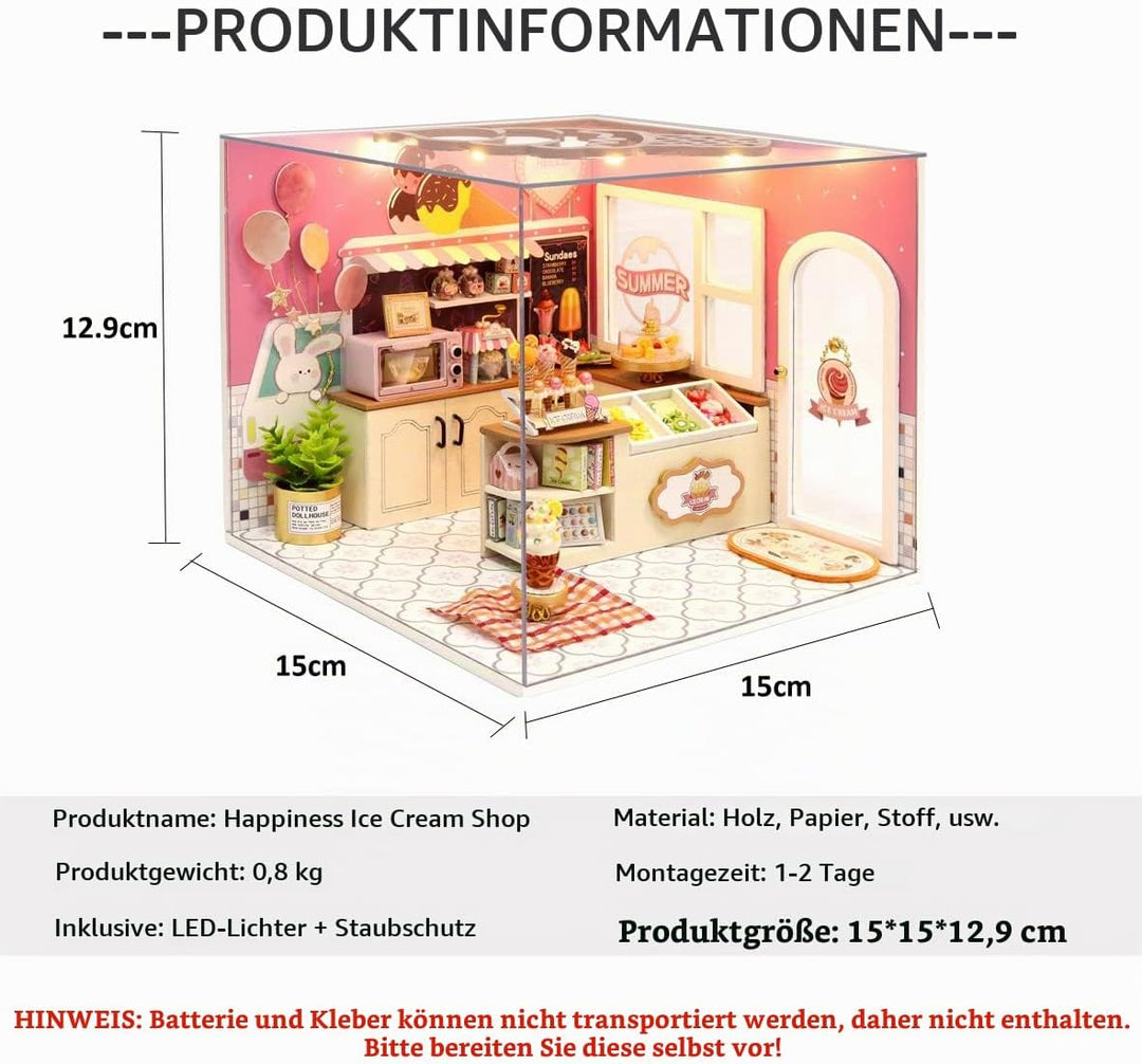 CUTEROOM DIY Holzpuppen Haus Handwerk Miniatur Kit-Schlafzimmer Modell &amp; alle Möbel (Happiness Ice C