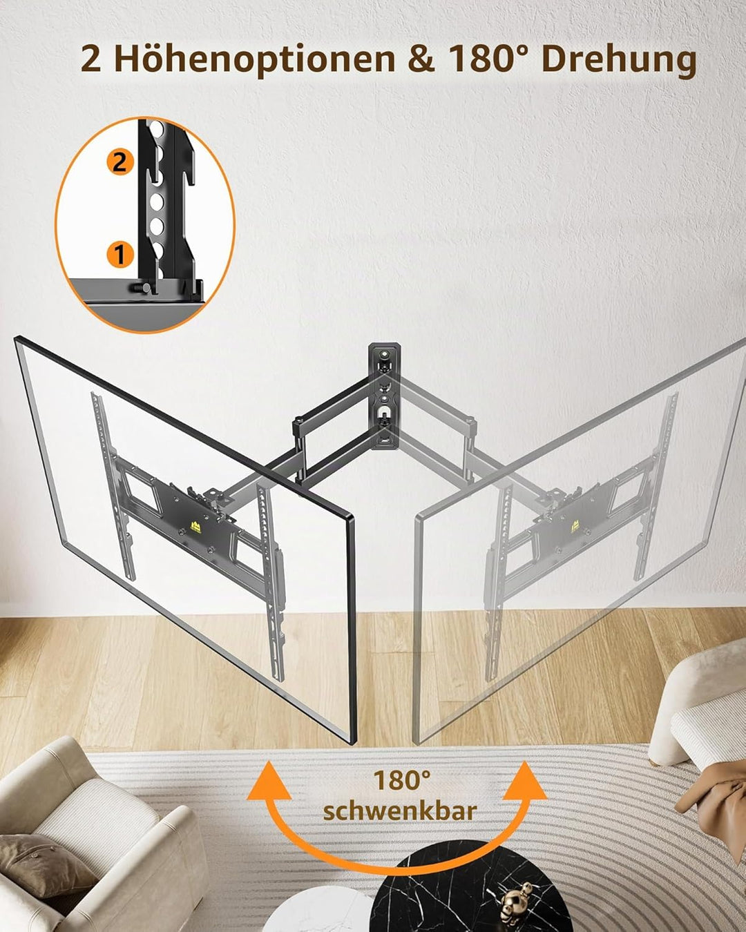 FORGING MOUNT ±90° Rotation Landschafts/Hochformat TV Wandhalterung für 26-65 Zoll Flach/Curved Fern