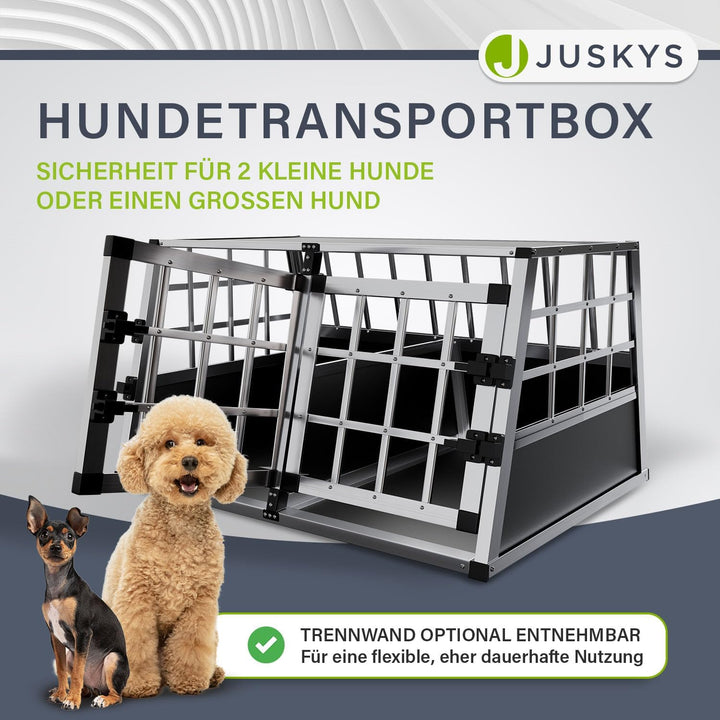 Juskys Alu Hundetransportbox L-X - 65x91x69 cm - Auto Hundebox robust & pflegeleicht - Gittertür ver