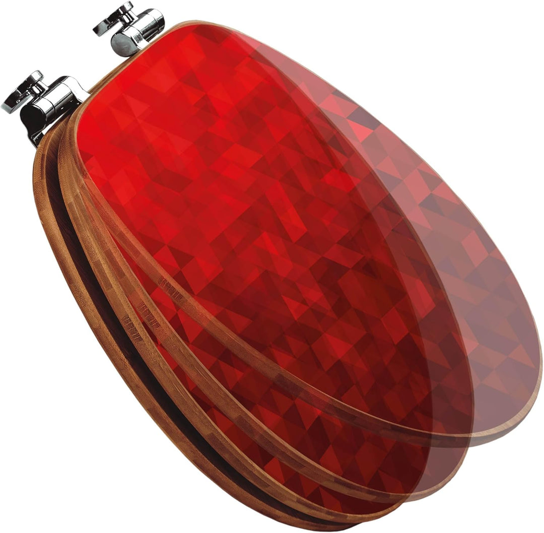 banjado® Design WC Sitz Bambus Absenkautomatik mit Motiv Dreiecke Rot/Toilettendeckel mit Absenkauto