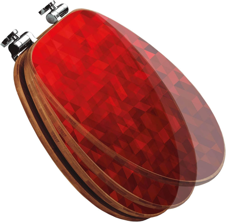 banjado® Design WC Sitz Bambus Absenkautomatik mit Motiv Dreiecke Rot/Toilettendeckel mit Absenkauto