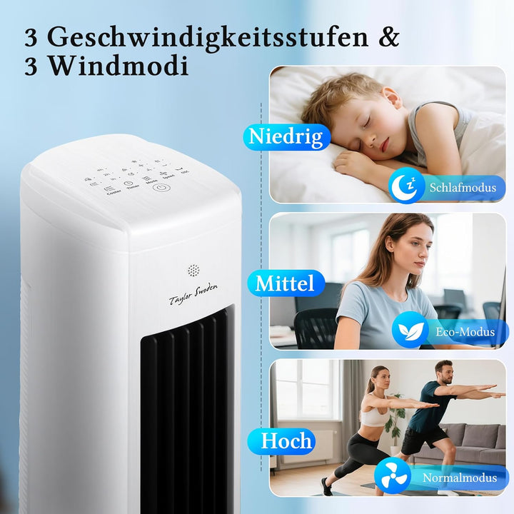 Taylor Swoden Turmventilator mit Wasserkühlung leise, 5-in-1 Luftkühler mit ION-Technologie & Aromad
