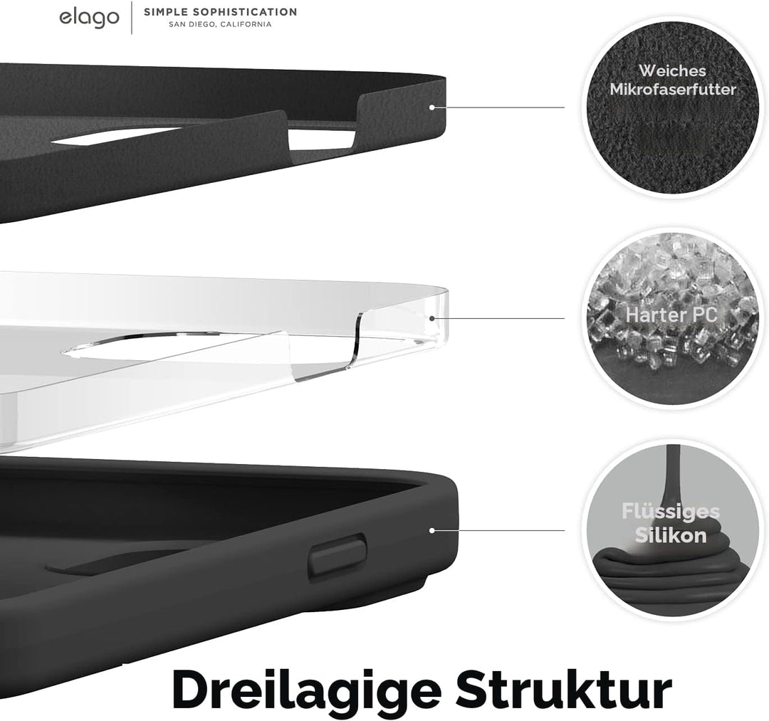 elago Schutzhülle aus Flüssigsilikon, kompatibel mit iPhone 13 Pro (6,1 Zoll), Rundumschutz – stossf