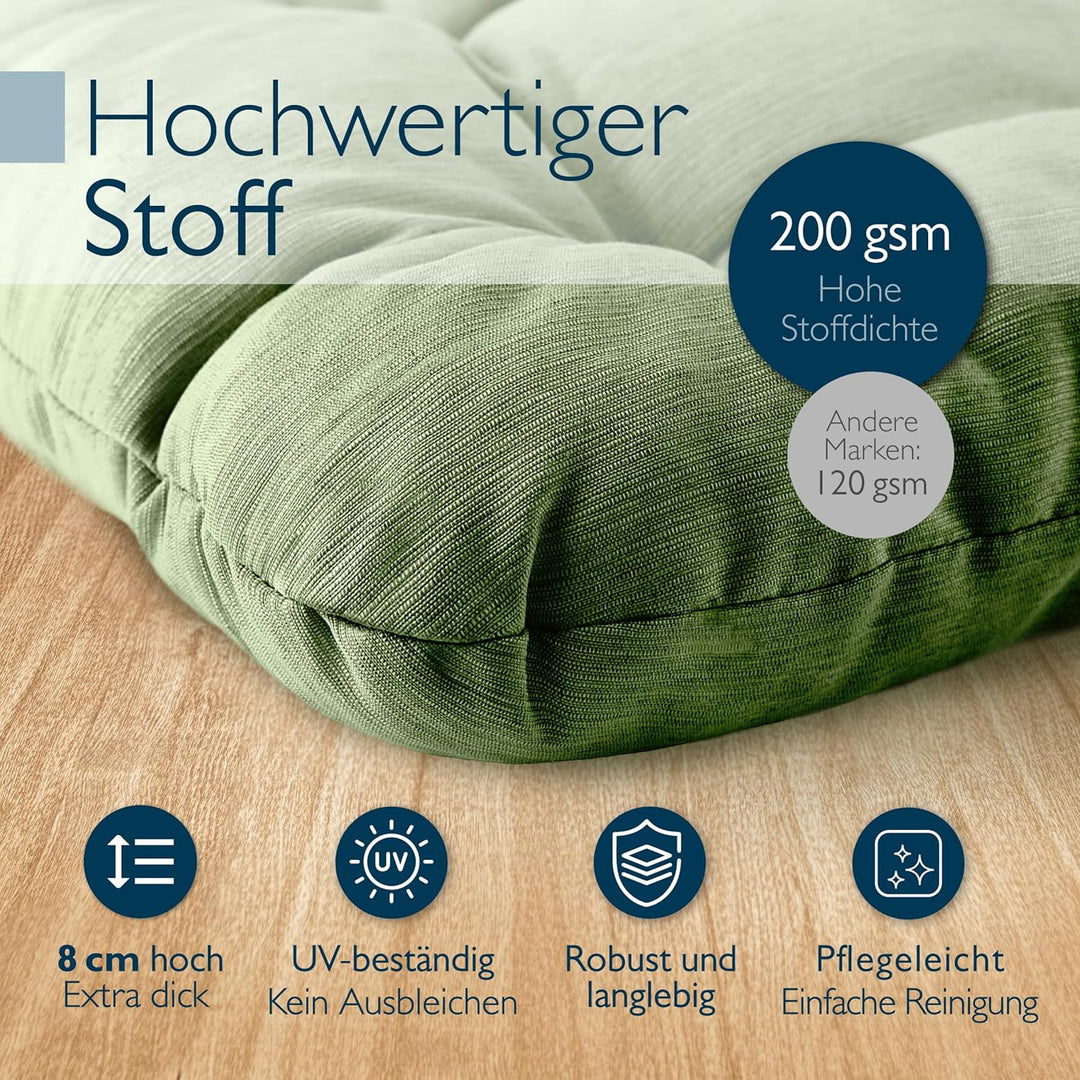 Beautissu 4er Set Premium Stuhlkissen UV-beständig robust für Balkonstühle | 35x35cm Dunkelgrün 8cm