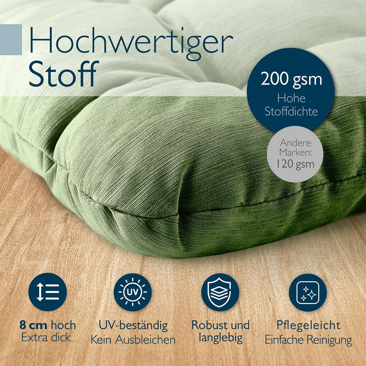 Beautissu 4er Set Premium Stuhlkissen UV-beständig robust für Balkonstühle | 35x35cm Dunkelgrün 8cm