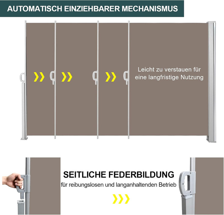 Seitenmarkise,Sonnenschutz Markise Brau,160 x 300 cm Sichtschutz für Balkon, Garten, Terrasse Brau 1