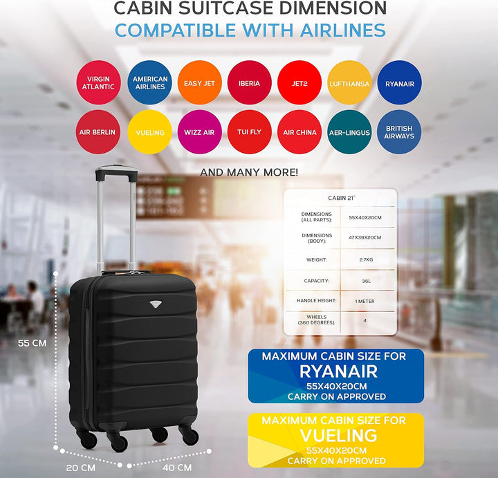 Flight Knight Leichte 4-Rad-ABS-Hartschalenkoffer Handgepack, zugelassen fur uber 60 Fluggesellschaf