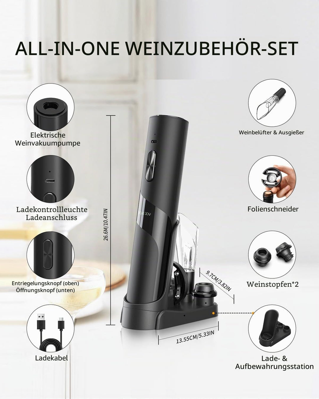 CIRCLE JOY Elektrischer Korkenzieher Wiederaufladbare 7-in-1 Weinöffner Geschenkset mit Elektrischem