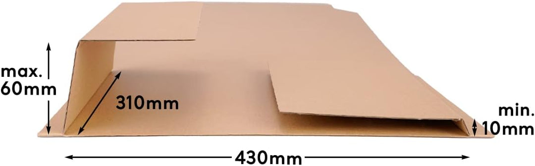 250 Stück | Buchverpackung DIN A3 selbstklebend in Braun | 430x310x10-60 mm - Wickelverpackung BV-5,