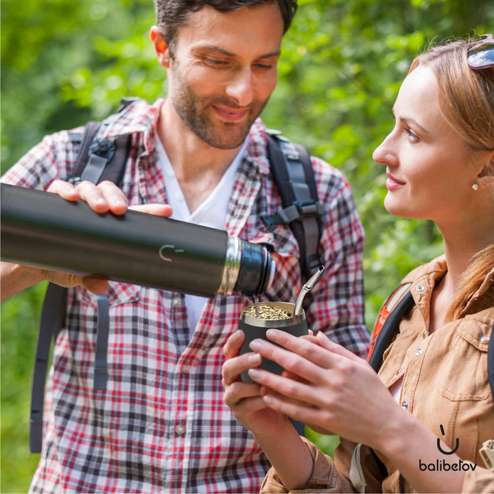 balibetov Komplettes Yerba Mate Set – Moderner Mate Gourd, Isolierflasche, Bombilla und Reinigungsbü