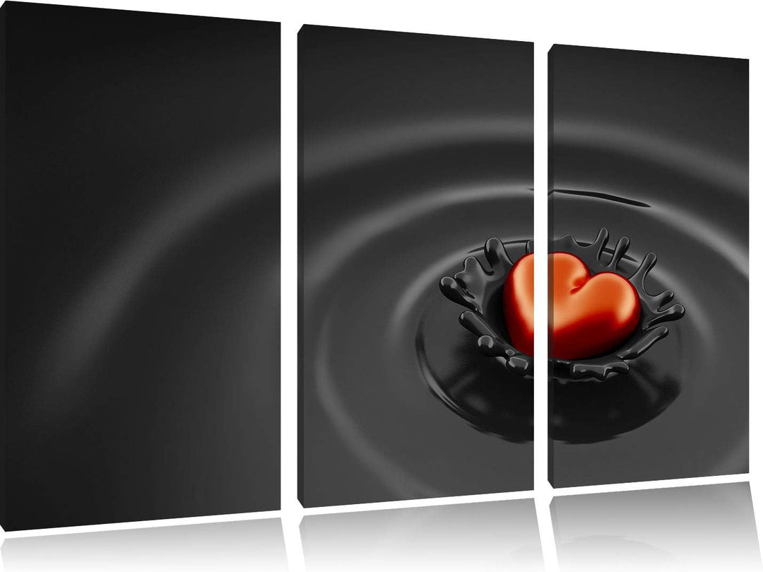 Rotes Herz in Schokolade schwarz/weiss 3-Teiler Leinwandbild 120x80 Bild auf Leinwand, XXL riesige B