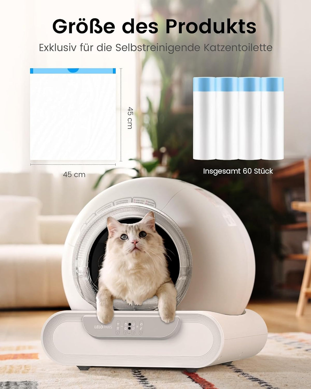 Katzentoilettenbeutel mit Zugbändern für 01D Selbstreinigende Katzentoilette 45 x 45 cm Katzenklo Se