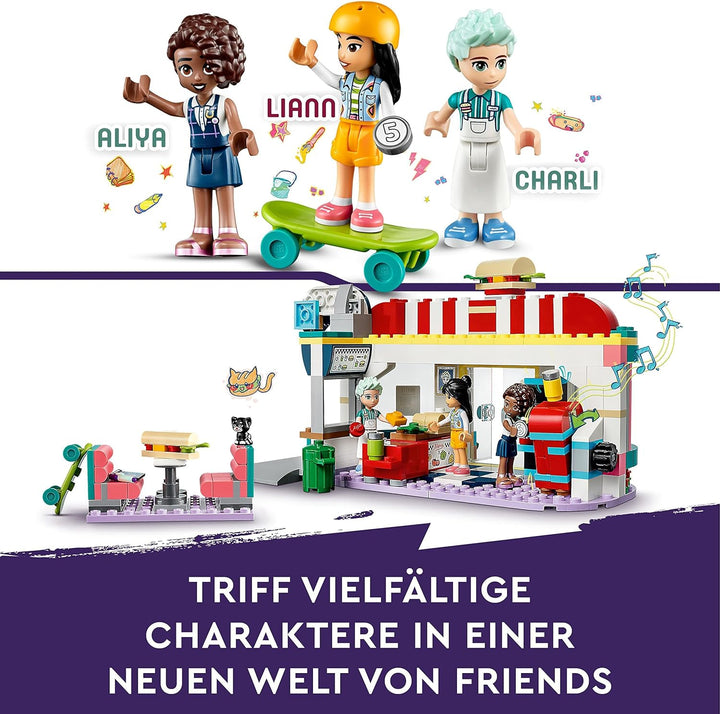 LEGO 41728 Friends Restaurant in der Innenstadt mit Spielzeug Mini-Puppen Liann, Aliya und Charli au