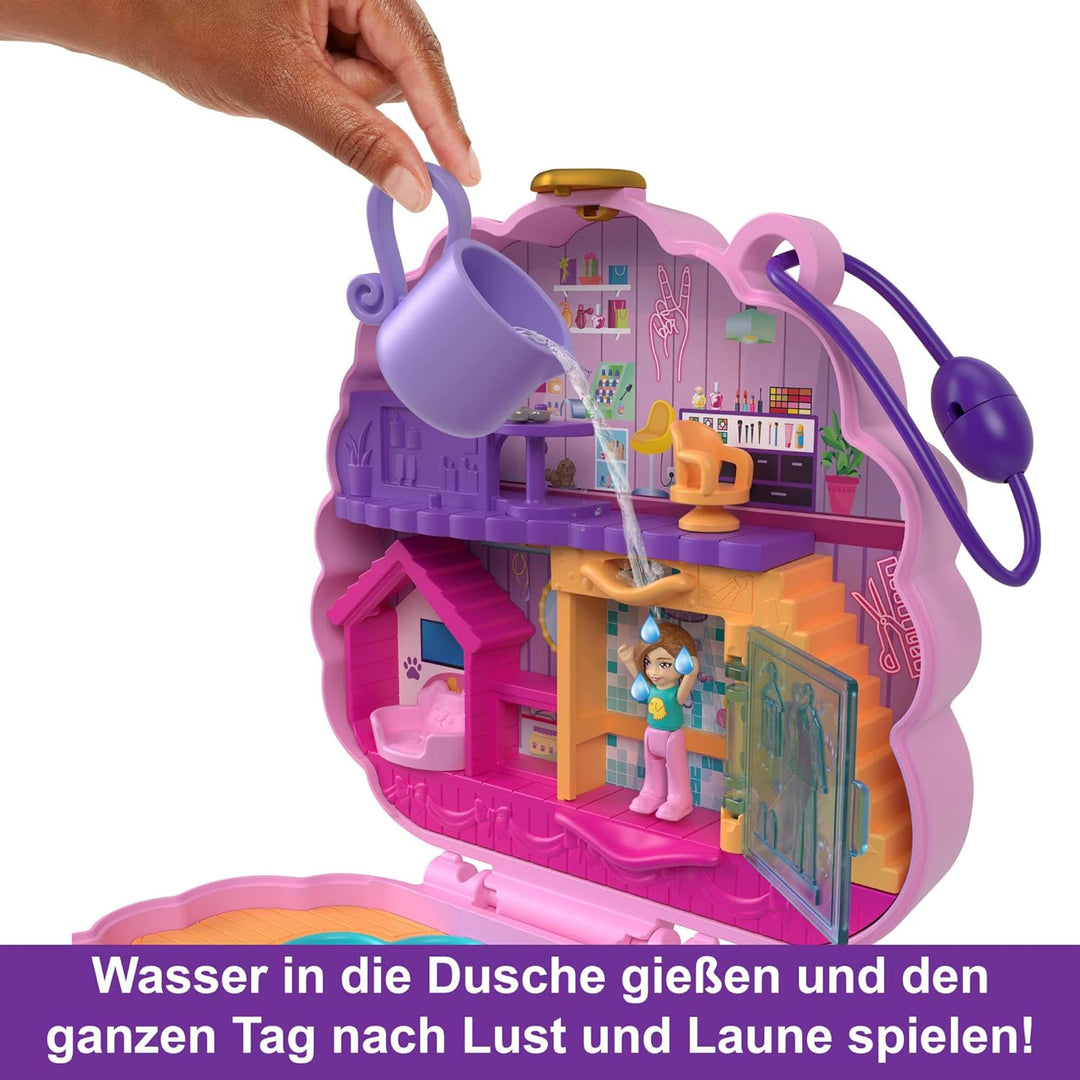 Polly Pocket Pudel Schatulle - Spielset mit Wasserspass und 2 Teilen mit Farbwechseleffekt, 12 Zubeh