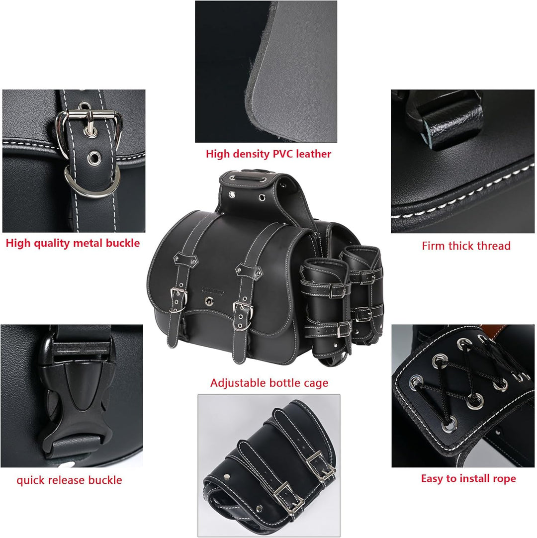 Hochdichtes Leder-Motorrad-Saddebags,Überwurftaschen, Gepäckträger,Seitentaschen mit Getränkehalter,